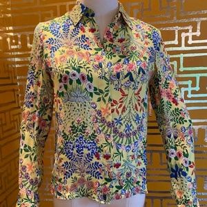 Alice + Olivia Canary Yellow Floral Print Blouse